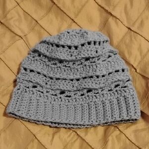 Handmade Crochet Women's Size Medium Blue Acrylic Beanie